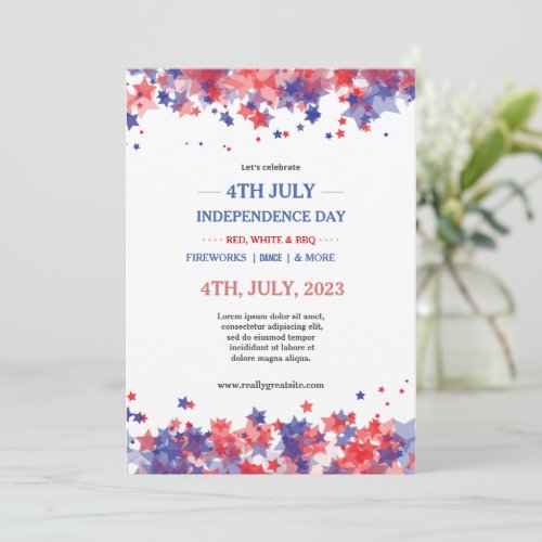 Minimalist Stars Red And Blue 4th Of July Event  Invitation
