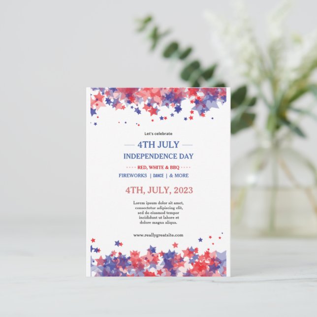 Minimalist Stars Red And Blue 4th Of July Event  Postcard (Standing Front)
