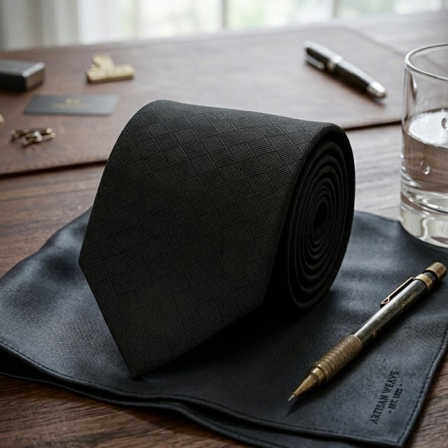 Minimalist Stealth Black Micro Check Geometric Neck Tie (Creator Uploaded)