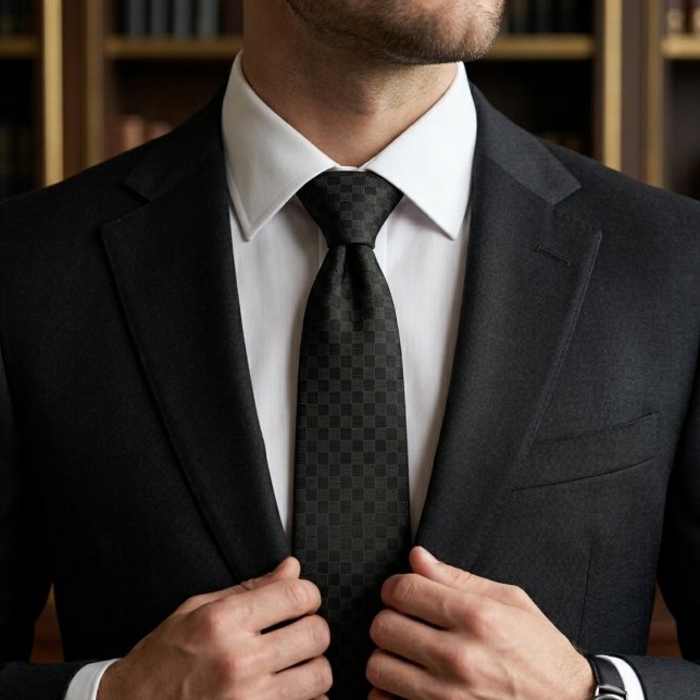 Minimalist Stealth Black Micro Check Geometric  Neck Tie (Creator Uploaded)