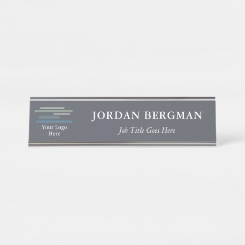 Minimalist Steel Gray Your Logo Name Title Desk Name Plate