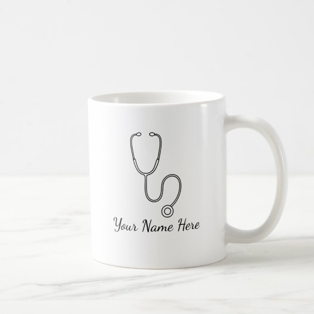 Minimalist Stethoscope Line Art Personalized Mug (Right)