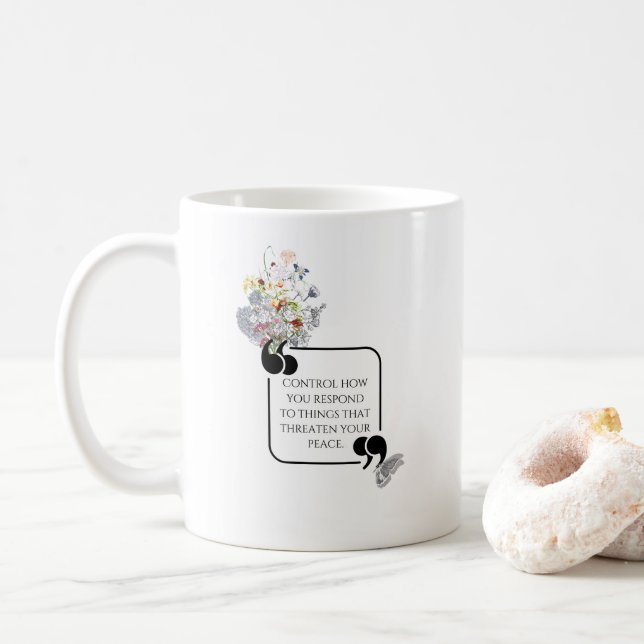 Minimalist Stoic Inner PEACE Illustrated quote Coffee Mug (With Donut)