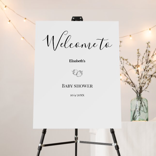 Minimalist Strawberry Baby Shower Welcome Sign (In Situ (Stand))