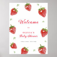 Minimalist Strawberry Girl Welcome Baby Shower