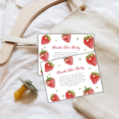 Minimalist Strawberry Sweet Books For Baby Shower Enclosure Card