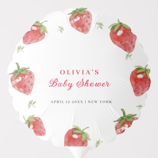 Minimalist Strawberry Sweet Girl Baby Shower Balloon (Front)