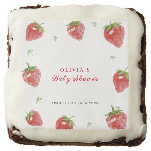 Minimalist Strawberry Sweet Girl Baby Shower Brownie