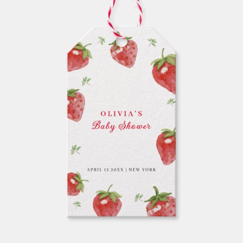 Minimalist Strawberry Sweet Girl Baby Shower Gift Tags