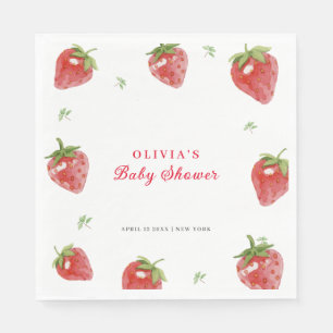 Minimalist Strawberry Sweet Girl Baby Shower Napkins