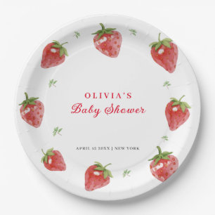 Minimalist Strawberry Sweet Girl Baby Shower Paper Plates