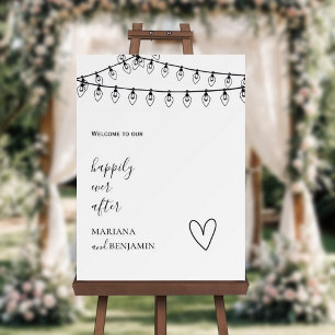 Minimalist String Lights Wedding Welcome Sign