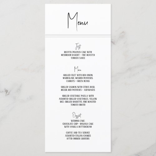 Minimalist Stripe  Clean Modern Script Menu Card