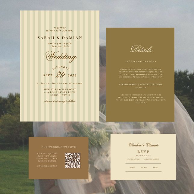 Minimalist Striped Elegant Classic Neutral Wedding Invitation (Creator Uploaded)