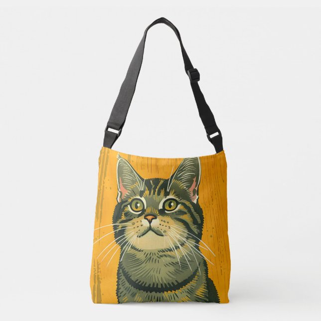 Minimalist Striped Gray Tabby  Crossbody Bag (Front)