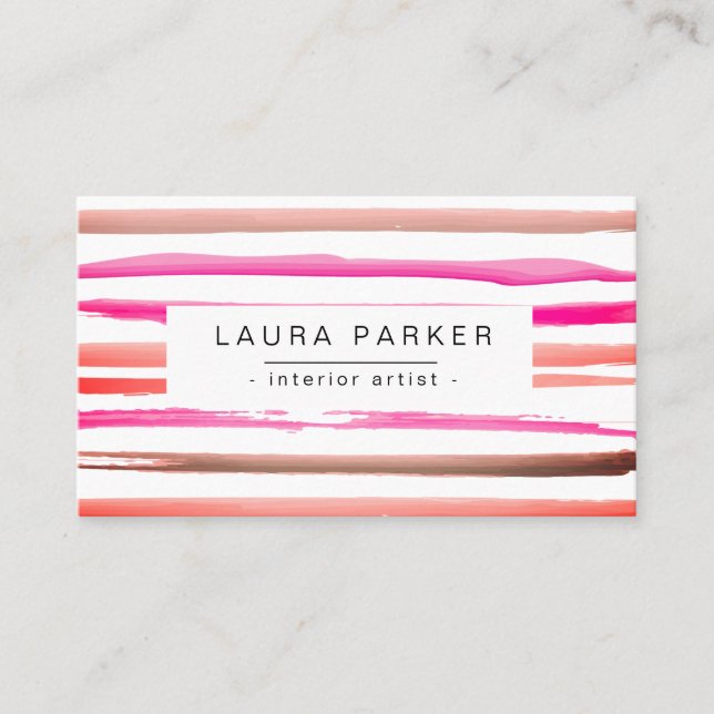 Minimalist Striped Watercolor Pattern Pink Business Card (Front)