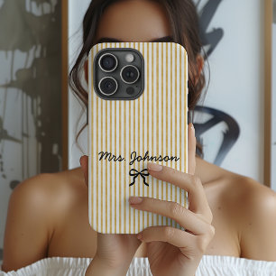 Minimalist Striped Wedding Bridesmaid Bride Name iPhone 15 Pro Case