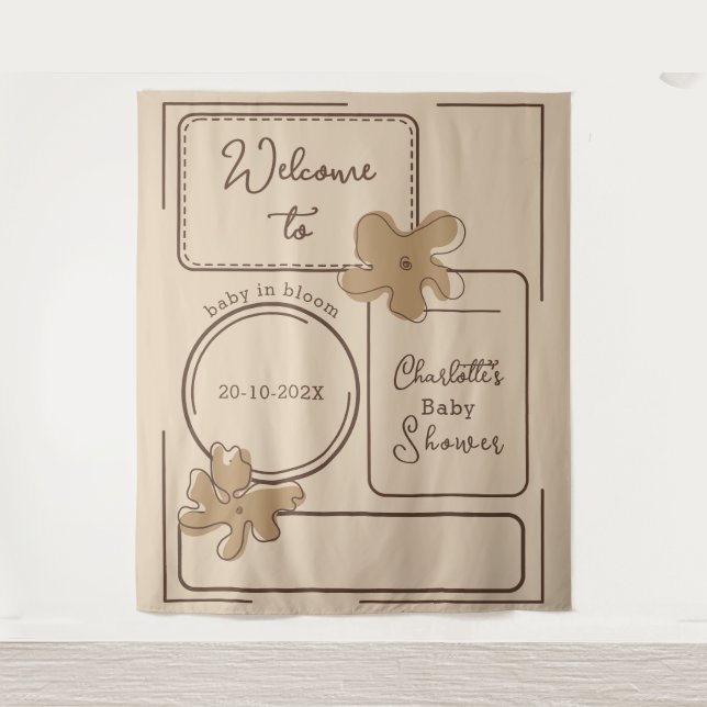 Minimalist Style Flower Notes Baby Shower Backdrop (Front)
