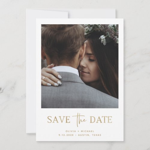 Minimalist Style Gold  One Photo Save The Date