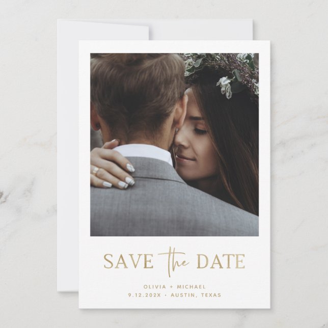Minimalist Style Gold | One Photo Save The Date (Front)