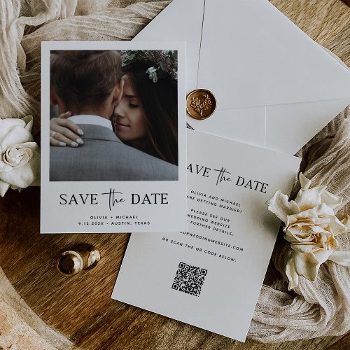 Minimalist Style  One Photo and QR Code Save The Date