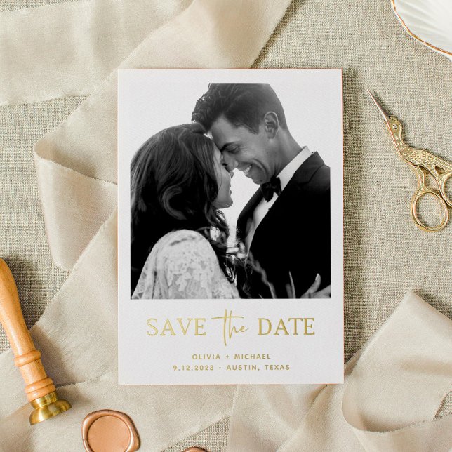 Minimalist Style | One Photo Save The Date Foil Invitation (Creator Uploaded)