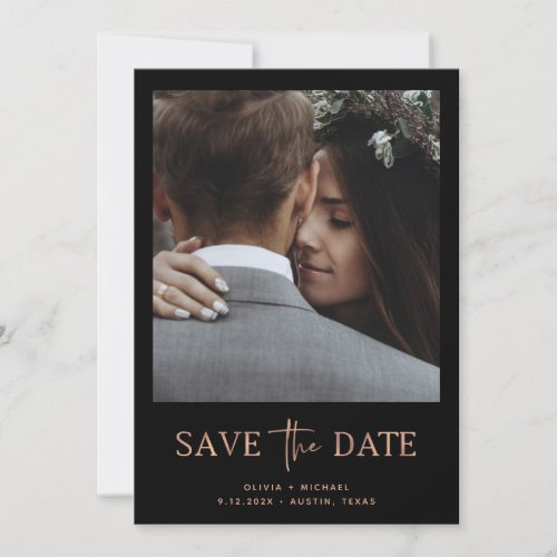 Minimalist Style Rose Gold and Black  One Photo Save The Date