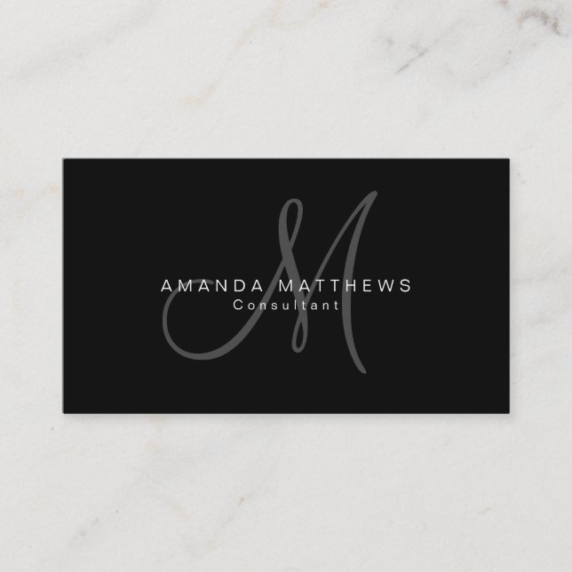 Minimalist Stylish Black Gray Monogram Name Business Card (Front)
