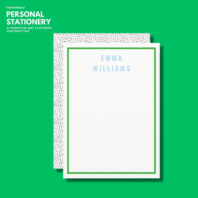 Minimalist Stylish Blue and Green Border Monogram Note Card (Creator Uploaded)