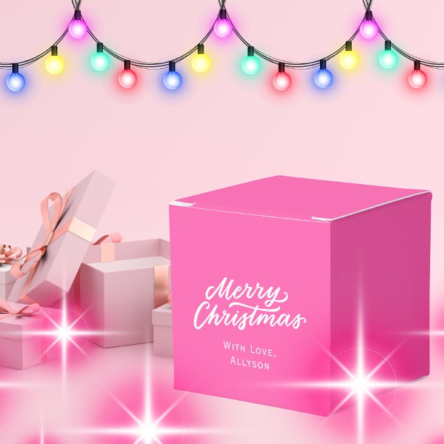 Minimalist Stylish Bright Pink Merry Christmas Favor Boxes (Creator Uploaded)
