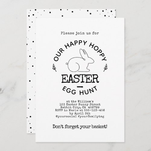 Minimalist Stylish Bunny Rabbit Easter Egg Hunt Invitation
