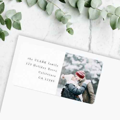 Minimalist Stylish Christmas Photo Return Address Label