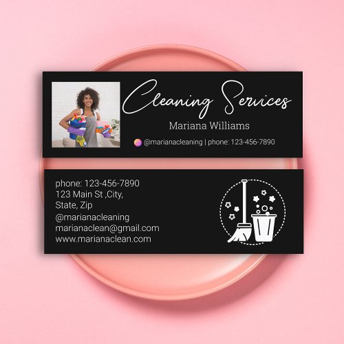 minimalist stylish cleaning services photo black  mini business card
