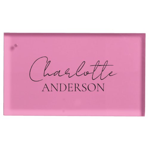 Minimalist Stylish Custom Monogram Name Pink Place Card Holder
