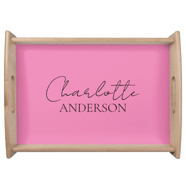 Minimalist Stylish Custom Monogram Name Pink Serving Tray (Front)