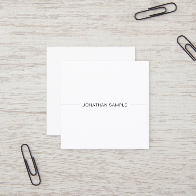 Minimalist Stylish Design White Professional Plain Square Business Card (Front/Back In Situ)