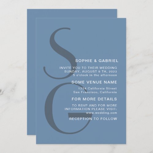 Minimalist stylish Dusty blue monogram Wedding Invitation