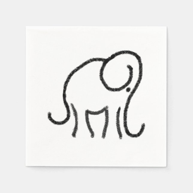 Minimalist Stylish Elephant Black and White Paper Napkins (Front)