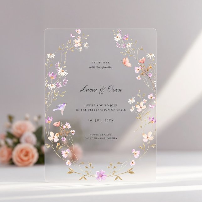 Minimalist Stylish Flowers Wedding Acrylic Invitations (Creator Uploaded)