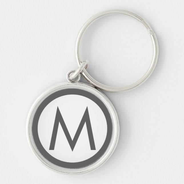 Minimalist Stylish Monogram Initial Gray Keychain (Front)