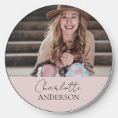 Minimalist Stylish Monogram Photo Name Blush Pink Wireless Charger (Front)