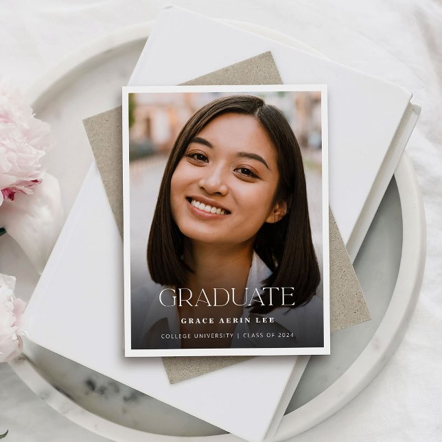 Minimalist Stylish Photo Graduation Party Invitation Postcard (Creator Uploaded)