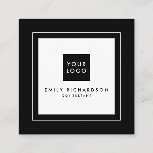 Minimalist stylish plain black white add your logo square business card
