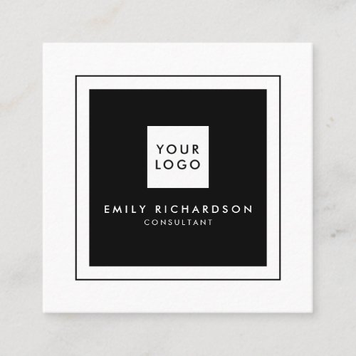 Minimalist stylish plain white black add your logo square business card