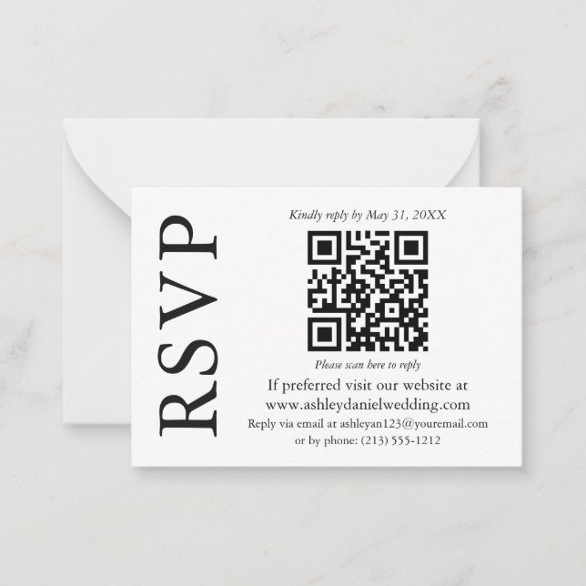 Minimalist Stylish QR Wedding RSVP Enclosure Note Card (Front)