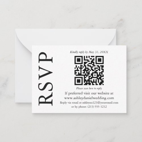 Minimalist Stylish QR Wedding RSVP Enclosure Note Card