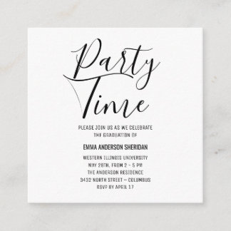 Minimalist Stylish Script Black & White Grad Party Enclosure Card