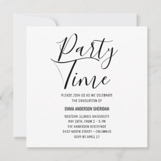 Minimalist Stylish Script Black & White Grad Party Save The Date