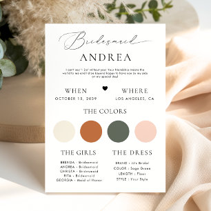 Minimalist Stylish Script Bridesmaid Info Card