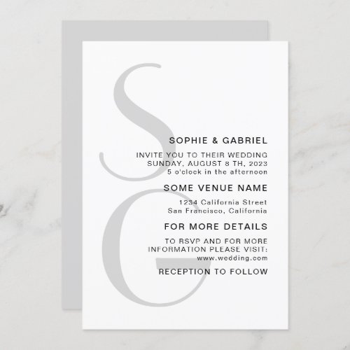 Minimalist stylish Typography monogram Wedding Invitation